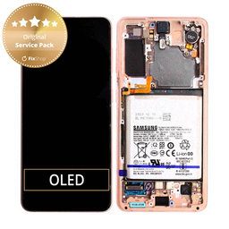 Samsung Galaxy S21 G991B - LCD Display + Touch Screen + Frame + Battery (Phantom Pink) - GH82-24716D, GH82-24718D Genuine Service Pack