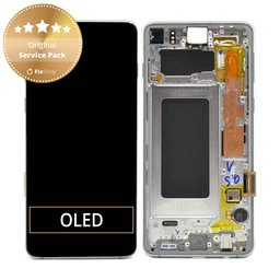 Samsung Galaxy S10 G973F - LCD Display + Touch Screen + Frame (Silver) - GH82-18850G, GH82-18835G Genuine Service Pack