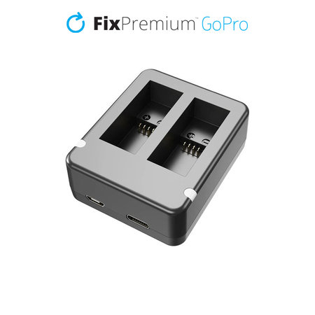 FixPremium - Charging Station for 2 GoPro Batteries (Hero (2018)/Hero 5/Hero 6/Hero 7/Hero 8), black