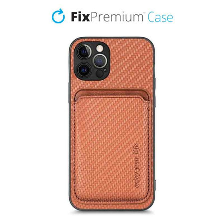 FixPremium - Case Carbon with MagSafe Wallet for iPhone 12 Pro, brown