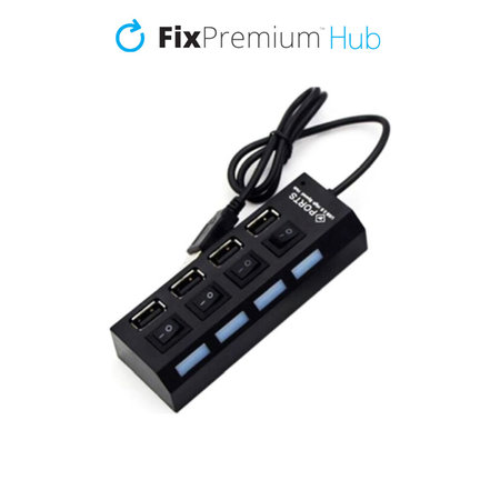 FixPremium - USB Hub with Power Switch for 4 USB, black