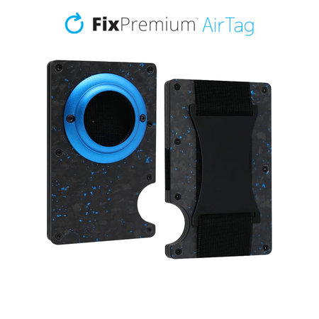 FixPremium - AirTag Carbon Wallet with Strap, blue