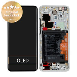 Huawei P40 Pro - LCD Display + Touch Screen + Frame + Battery + Fingerprint Sensor (Ice White, Silver Frost) - 02353PJK Genuine Service Pack