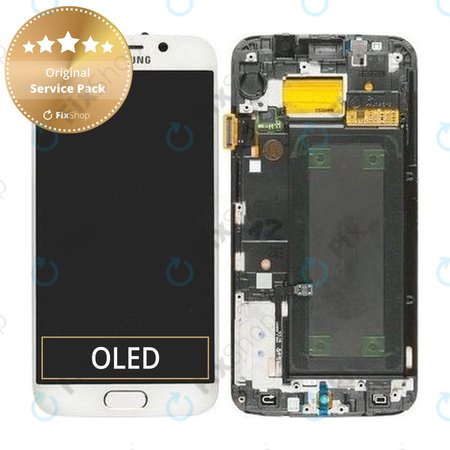 Samsung Galaxy S6 Edge G925F - LCD Display + Touch Screen + Frame (White Pearl) - GH97-17162B, GH97-17317B, GH97-17334B Genuine Service Pack