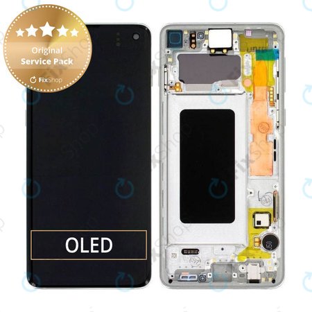 Samsung Galaxy S10 G973F - LCD Display + Touch Screen + Frame (Prism White) - GH82-18850B, GH82-18835B Genuine Service Pack